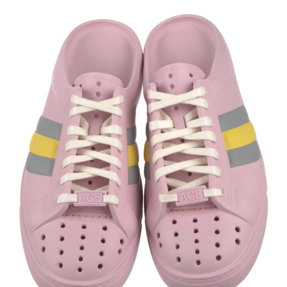 NWT Gucci Ace mule Pink Sneakers with Yellow and Gray Accents US 10 EU 40